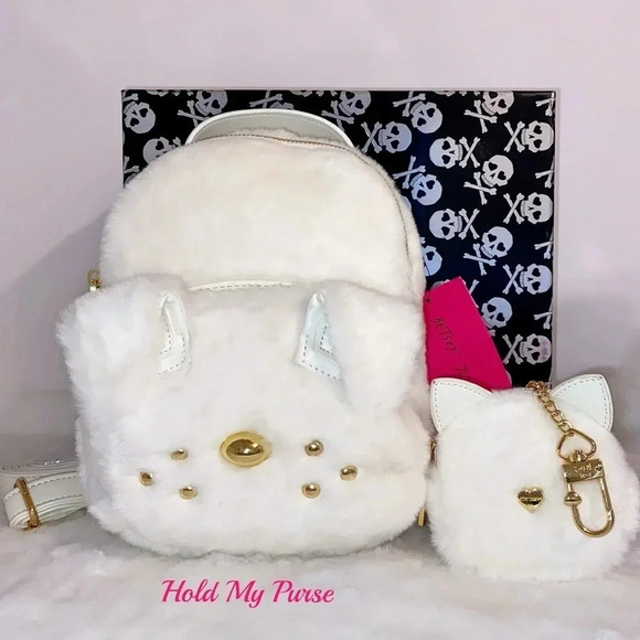 Betsey Johnson Faux-Fur Dog Backpack Crossbody Bag & Cat Keychain Coin Case - Picture 3 of 13